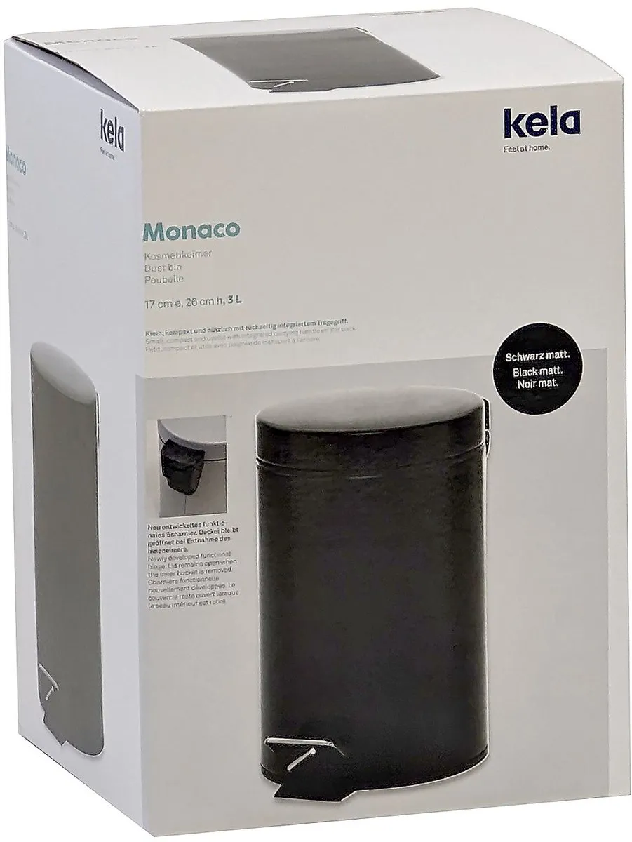 Kela Monaco Pedaal Afvalemmer 3L - Zwart