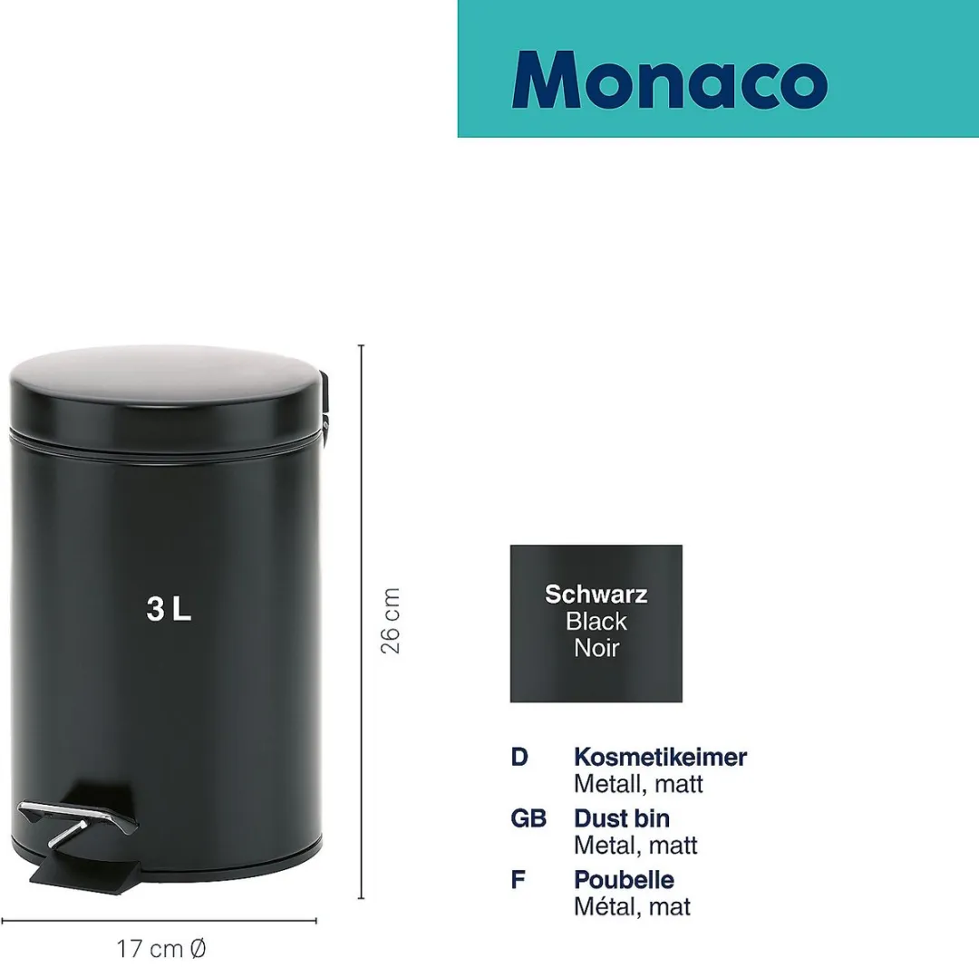 Kela Monaco Pedaal Afvalemmer 3L - Zwart