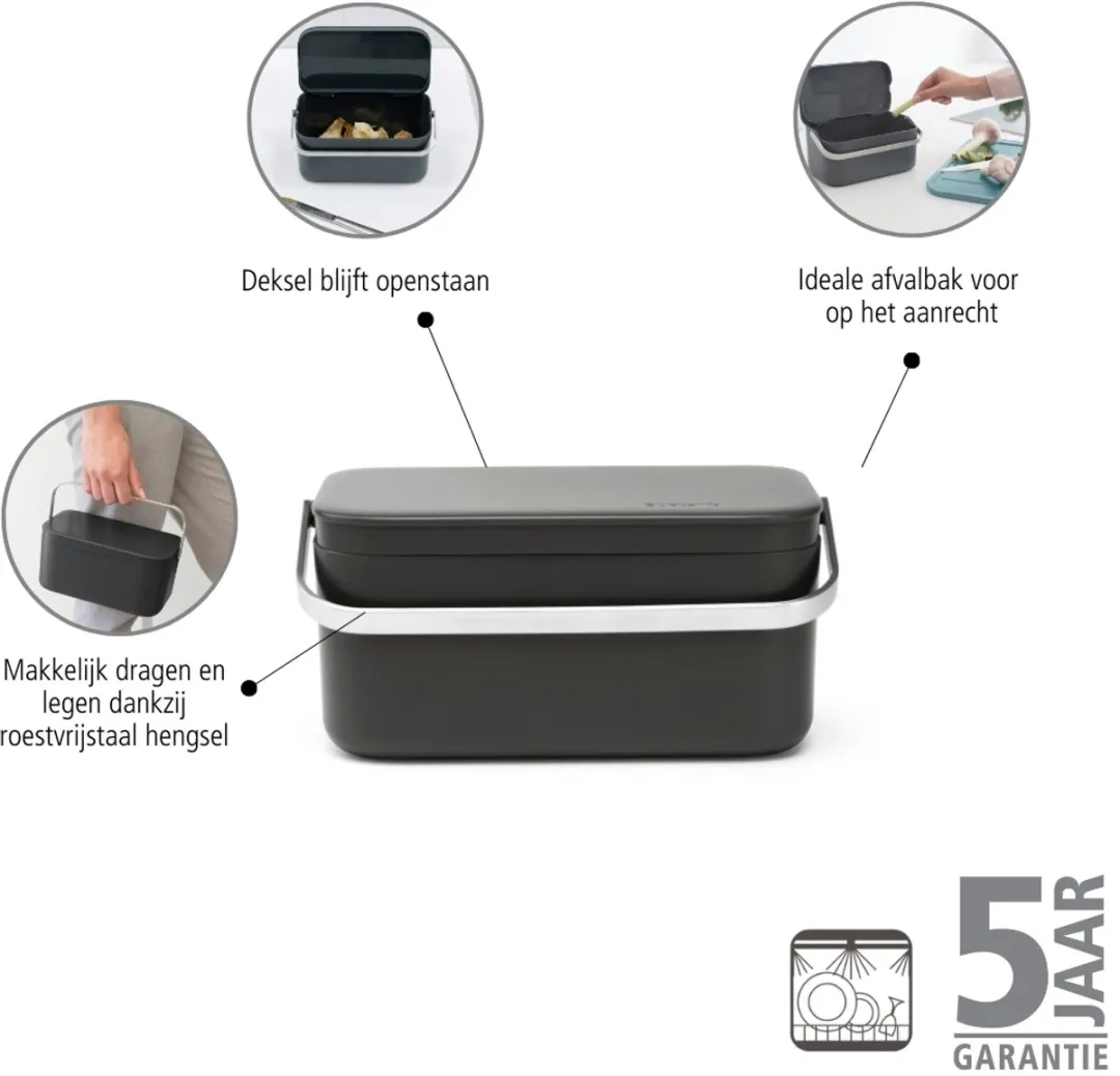 Brabantia SinkSide Afvalbakje 1,8L - Dark Grey - afbeelding 6 van 6