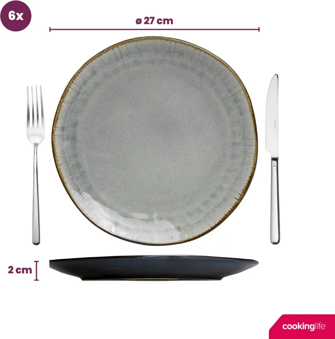Cookinglife Dinerborden Nola Grijs - 6 Stuks Ø27cm