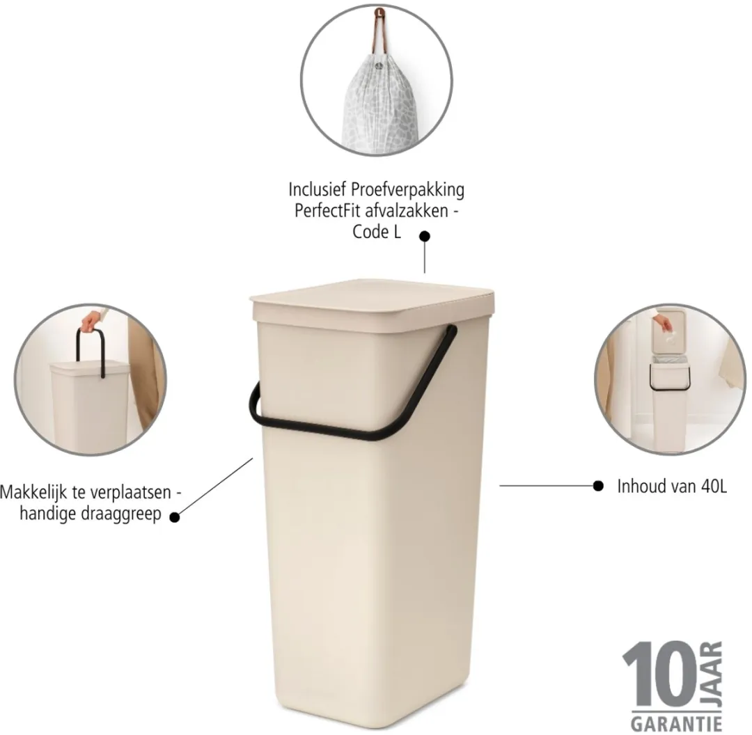 Brabantia Sort & Go Prullenbak 40L - Soft Beige - afbeelding 6 van 6