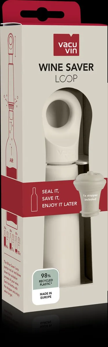 Vacu Vin Wijnpomp Loop – Wijnpomp met Stopper – Vacuüm bewaarsysteem – Zand kleur – Houdt geopende wijn tot 10 dagen vers