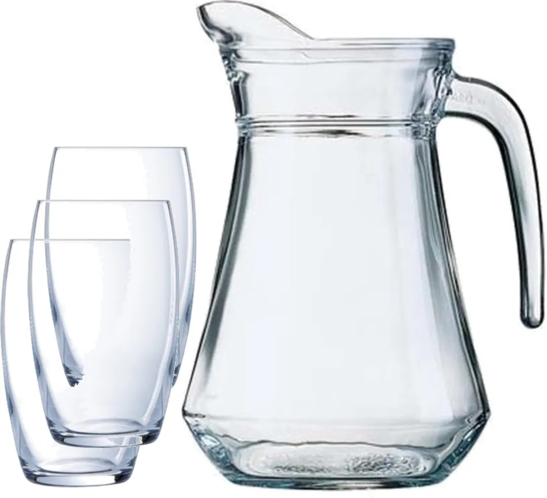 Luminarc Versailles Schenkkan Glas 1,3L + 6x Drinkglazen 375ml
