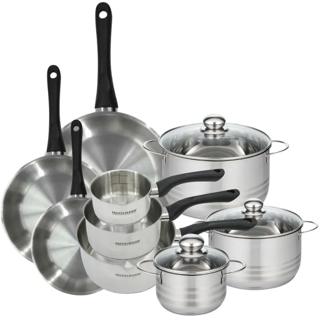 Fackelmann 9357450B88 Set Roestvrij Staal Pannen - 3 Stuks 20/24/28cm + 3 Stuks 12/16/20cm