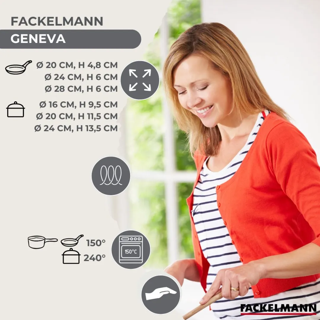 Fackelmann 9358650 Roestvrijstalen Pan Set - 3 Pannen 16-28cm - 6 Stuks Keukengerei - afbeelding 4 van 6