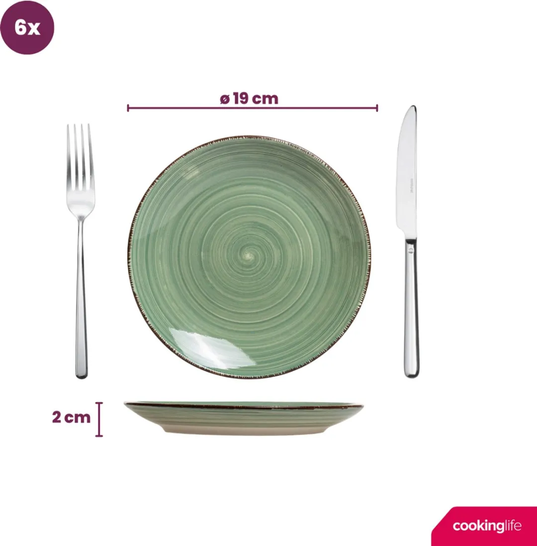 Cookinglife Delice Ontbijtborden - 6 Stuks - ø19cm - Groen