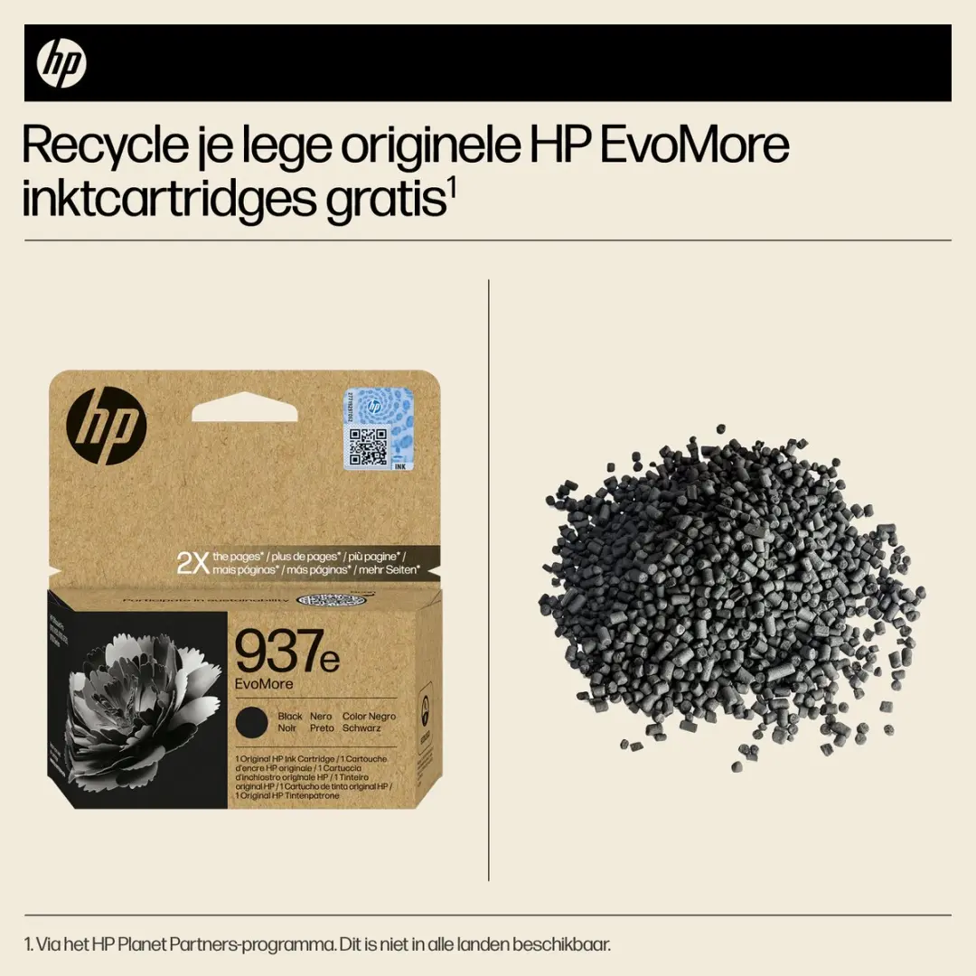 HP 937e EvoMore Inktcartridge Zwart - XL - 2500 pagina's