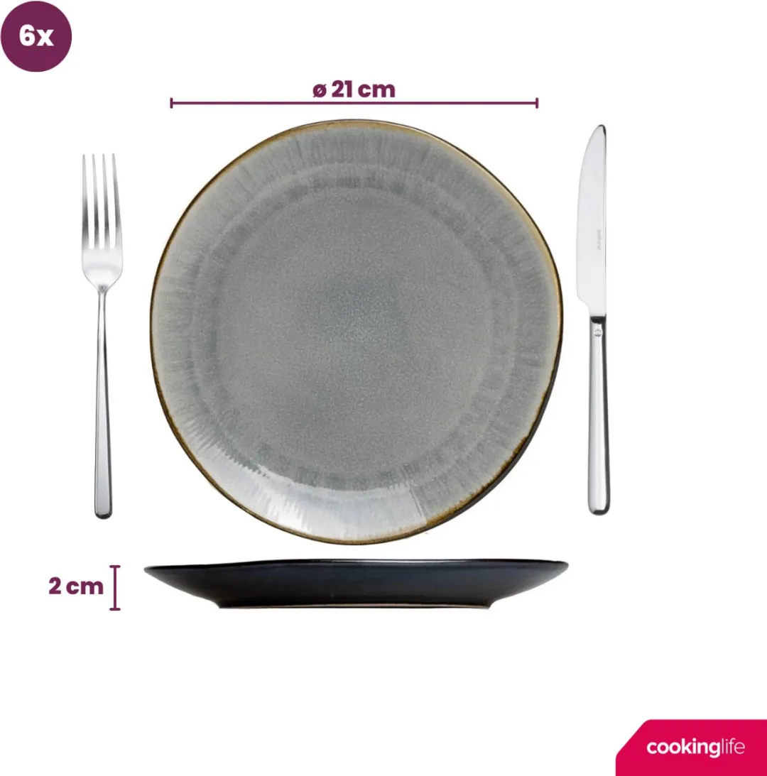 Cookinglife Nola Ontbijtborden - 6 Stuks ø 21cm - Grijs