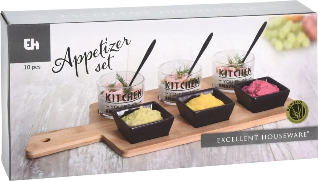Excellent Houseware Amuse/Aperitief Set 10-delig - Bamboe - Zwart