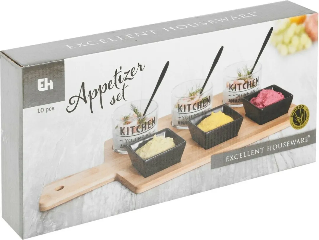 Excellent Houseware Amuse/Aperitief Set 10-delig - Bamboe - Zwart