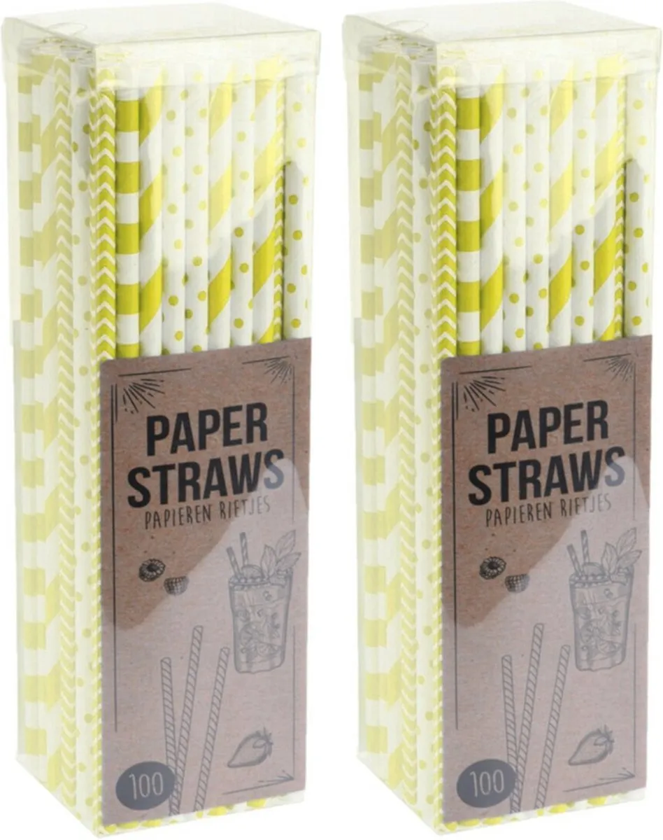 Excellent Houseware Papieren Drinkrietjes Geel 200 Stuks