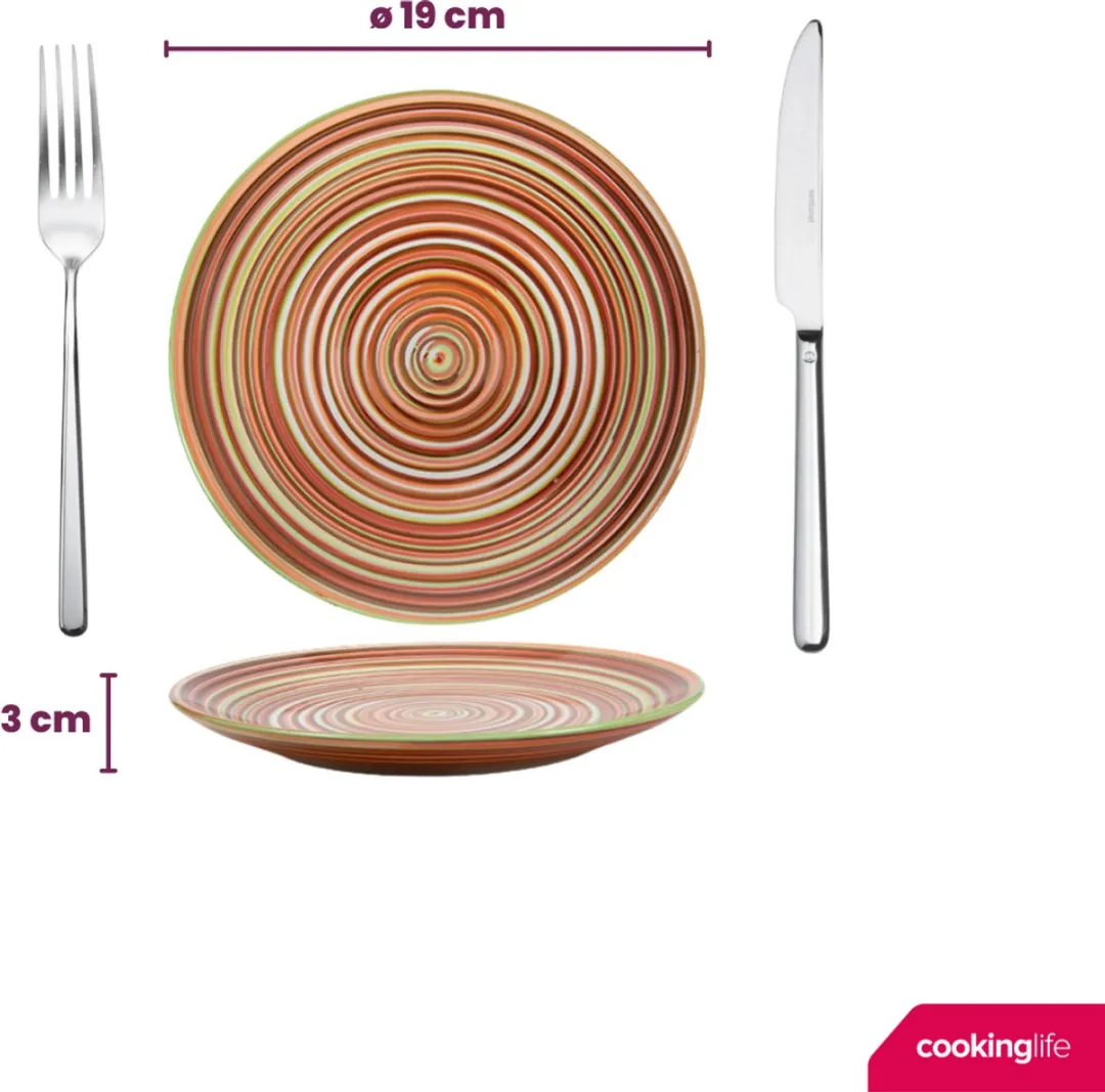 Cookinglife Ontbijtborden Rhythm & Lines - 4 Stuks Ø19cm - Aardewerk