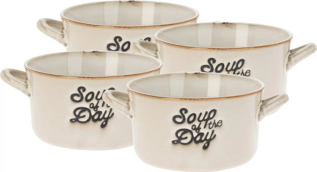 Excellent Houseware Soepkommen Porselein 500ml - 4 Stuks - Beige