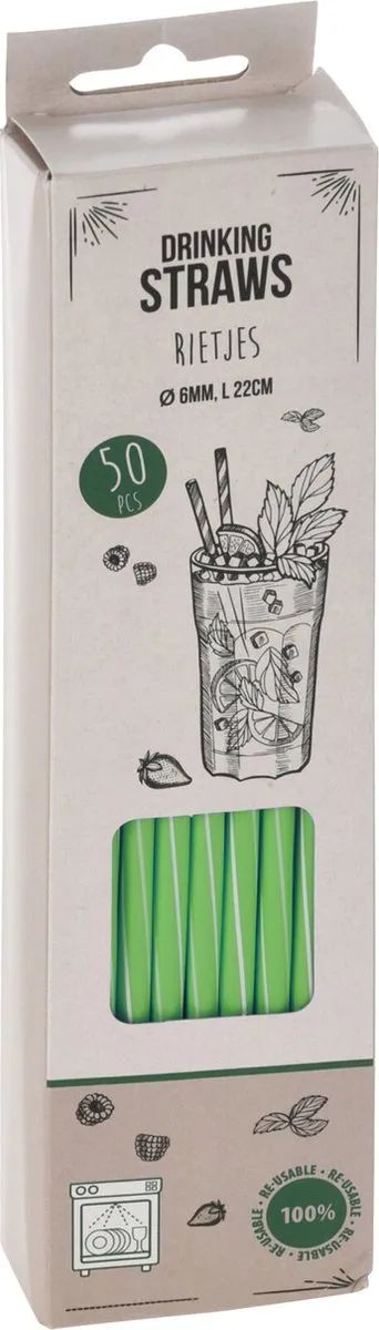 Excellent Houseware Drinkrietjes Herbruikbaar 100 Stuks - Groen/Wit 22cm