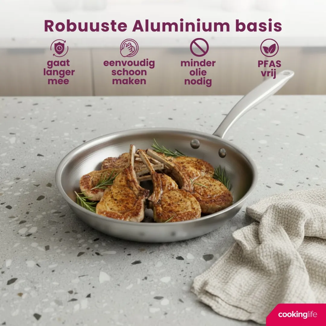Cookinglife Superior Triply Koekenpan 20cm - RVS - PFAS-vrij