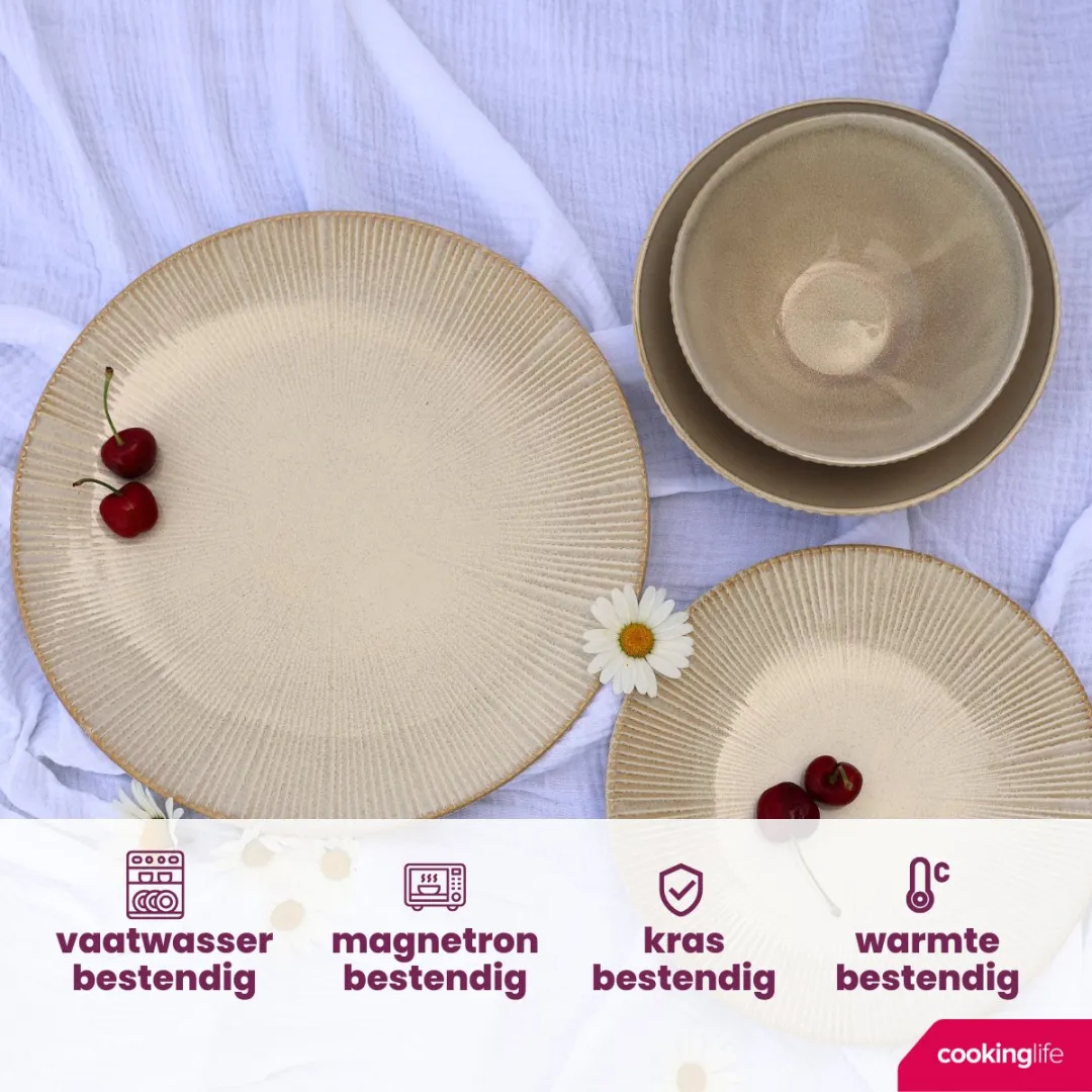 Cookinglife Coastal Lines Ontbijtborden - 6 Stuks ø 21cm - Beige