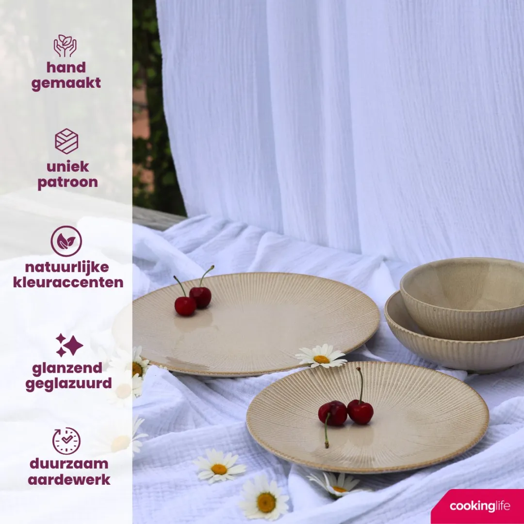 Cookinglife Coastal Lines Ontbijtborden - 6 Stuks ø 21cm - Beige
