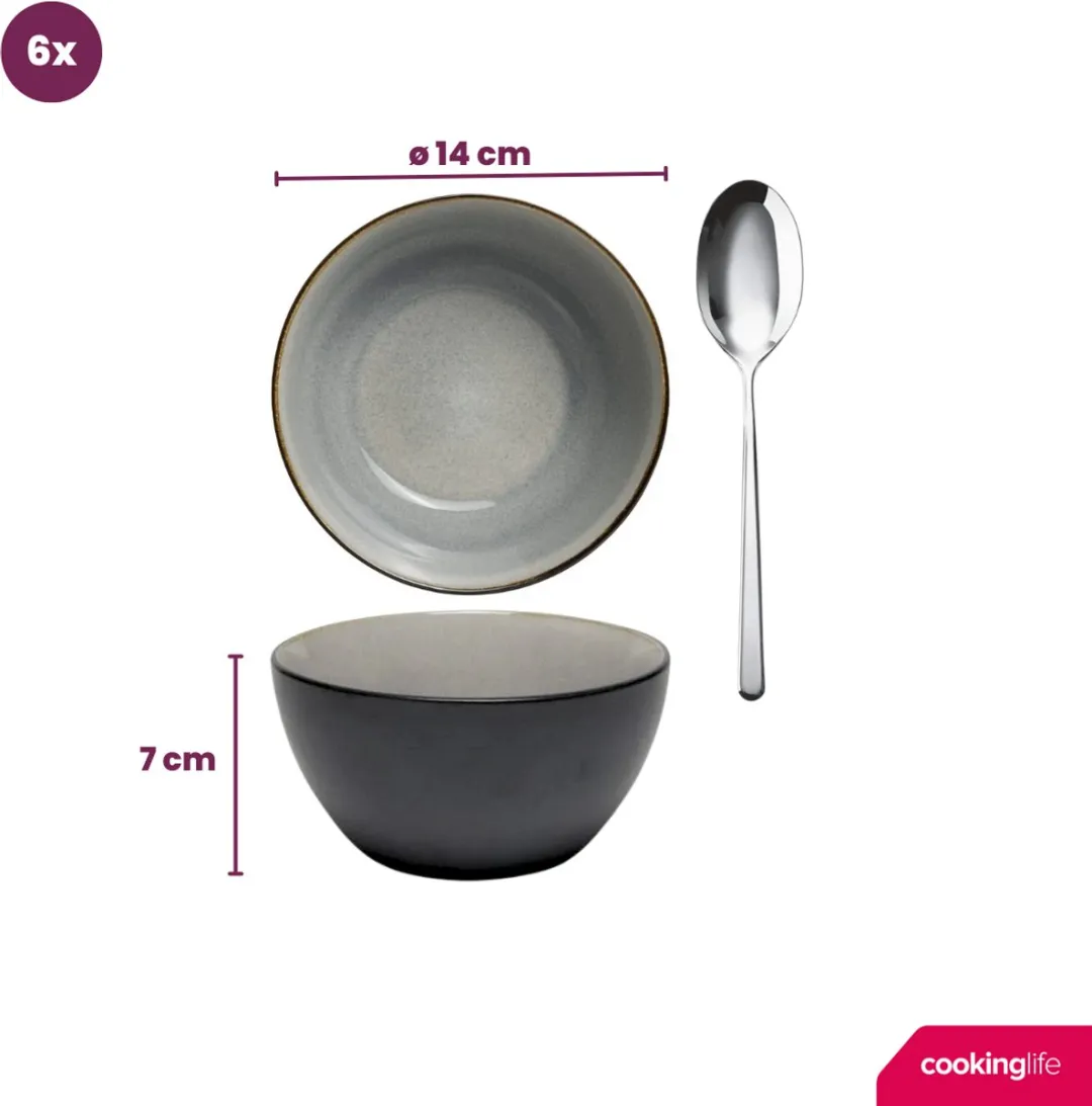 Cookinglife Kom Nola Warm Grey Servies - 6-delig - Ø14cm