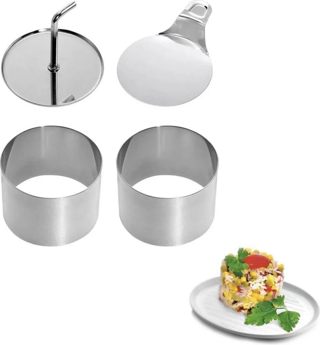 Westmark 2 Dessert/Food Shapers, Rond, incl. 1 Server en 1 Stamper, Set van 4, Roestvrij staal, Cirkel, Zilver, 16302260
