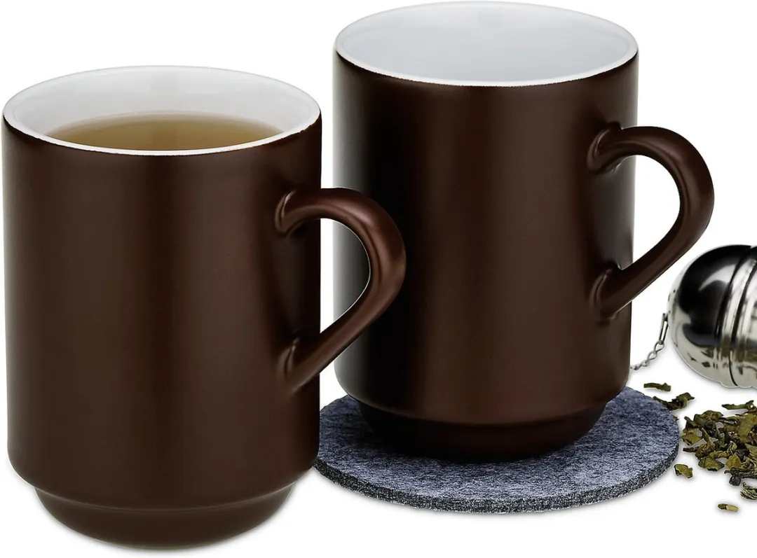 Kela Mattia Keramieken Mok - Bruin - 300ml - Set van 2