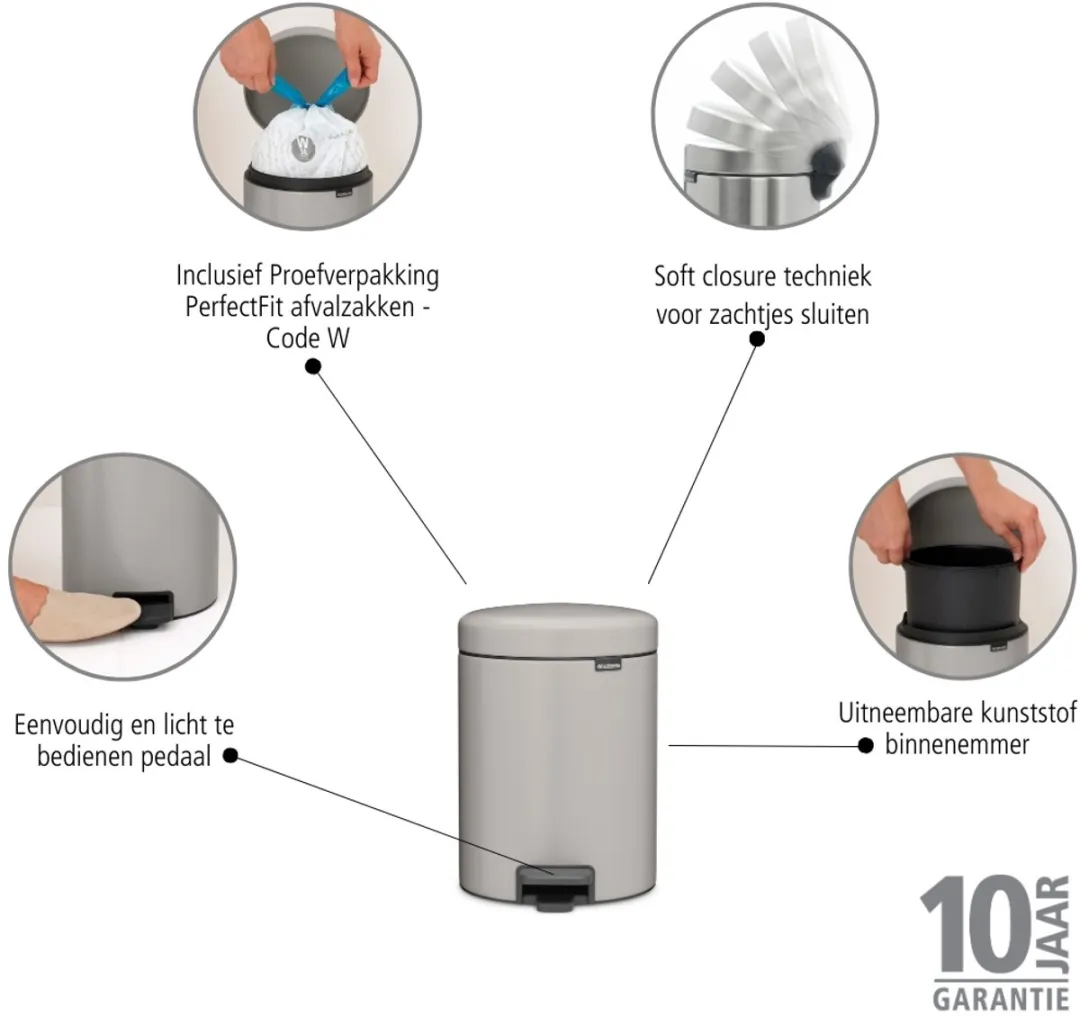 Brabantia NewIcon Prullenbak 5L - Soft Grey - afbeelding 6 van 6