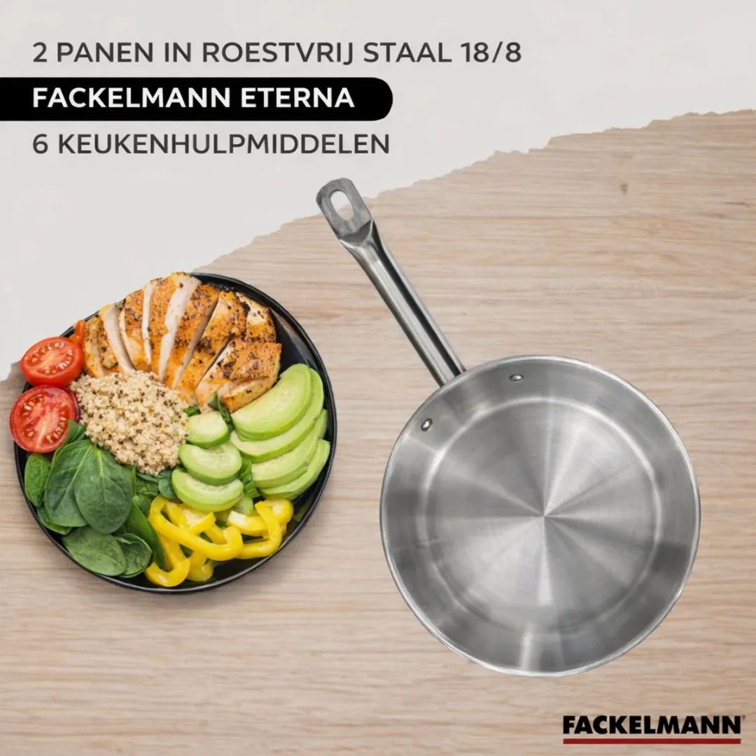 Fackelmann Eterna 9438650B88 Pannen Set - 24cm & 28cm - RVS - Inductie