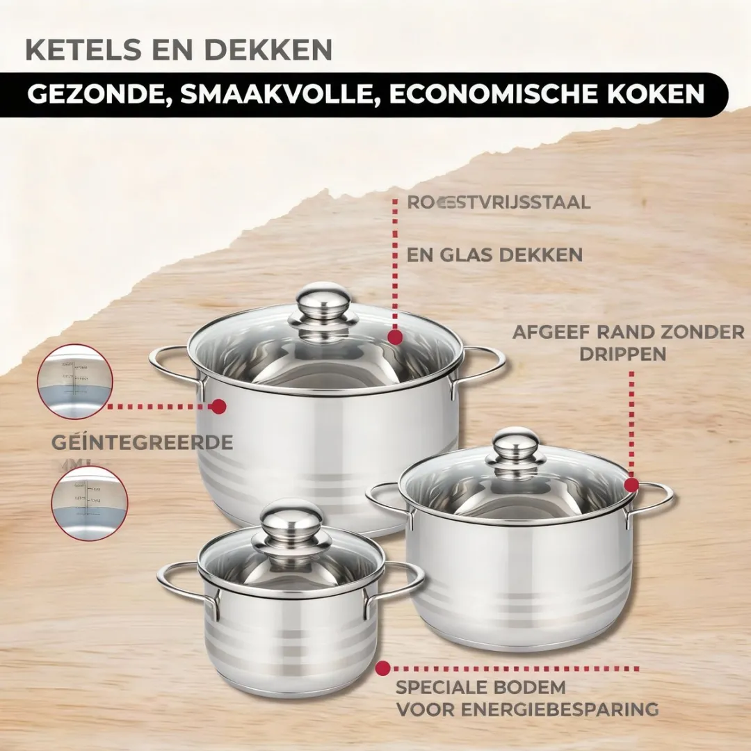 Fackelmann 9200150B88 Keukenset - 4 Pannen + 5 Keukengerei Roestvrij staal - afbeelding 6 van 6