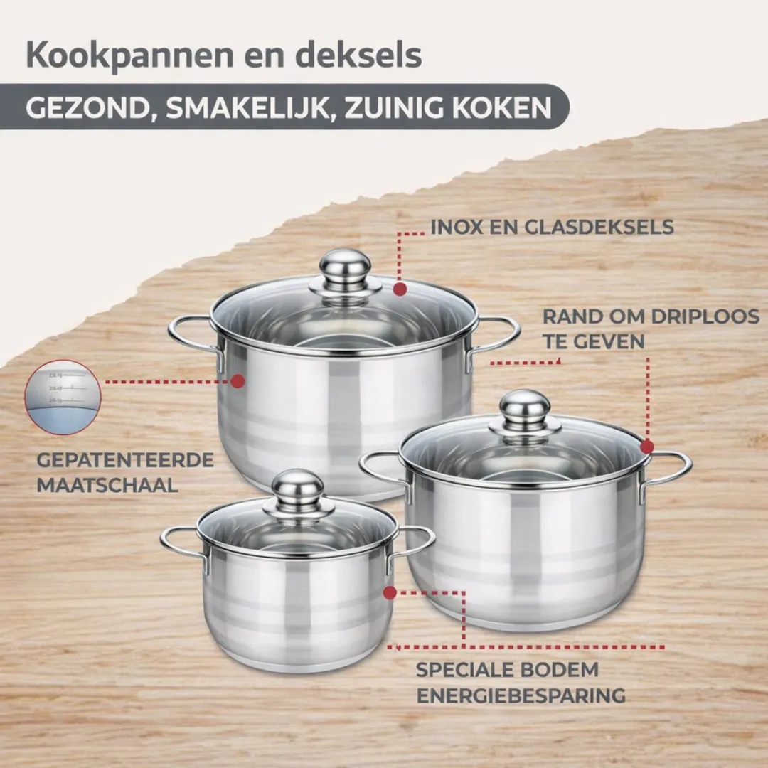 Fackelmann 9200150B88 Keukenset - 4 Pannen + 5 Keukengerei Roestvrij staal