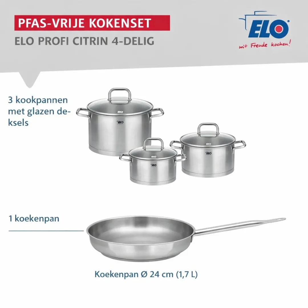 Fackelmann Elo Profi Keukengerei Set 4-delig - 24/16/14/12cm - Roestvrij staal