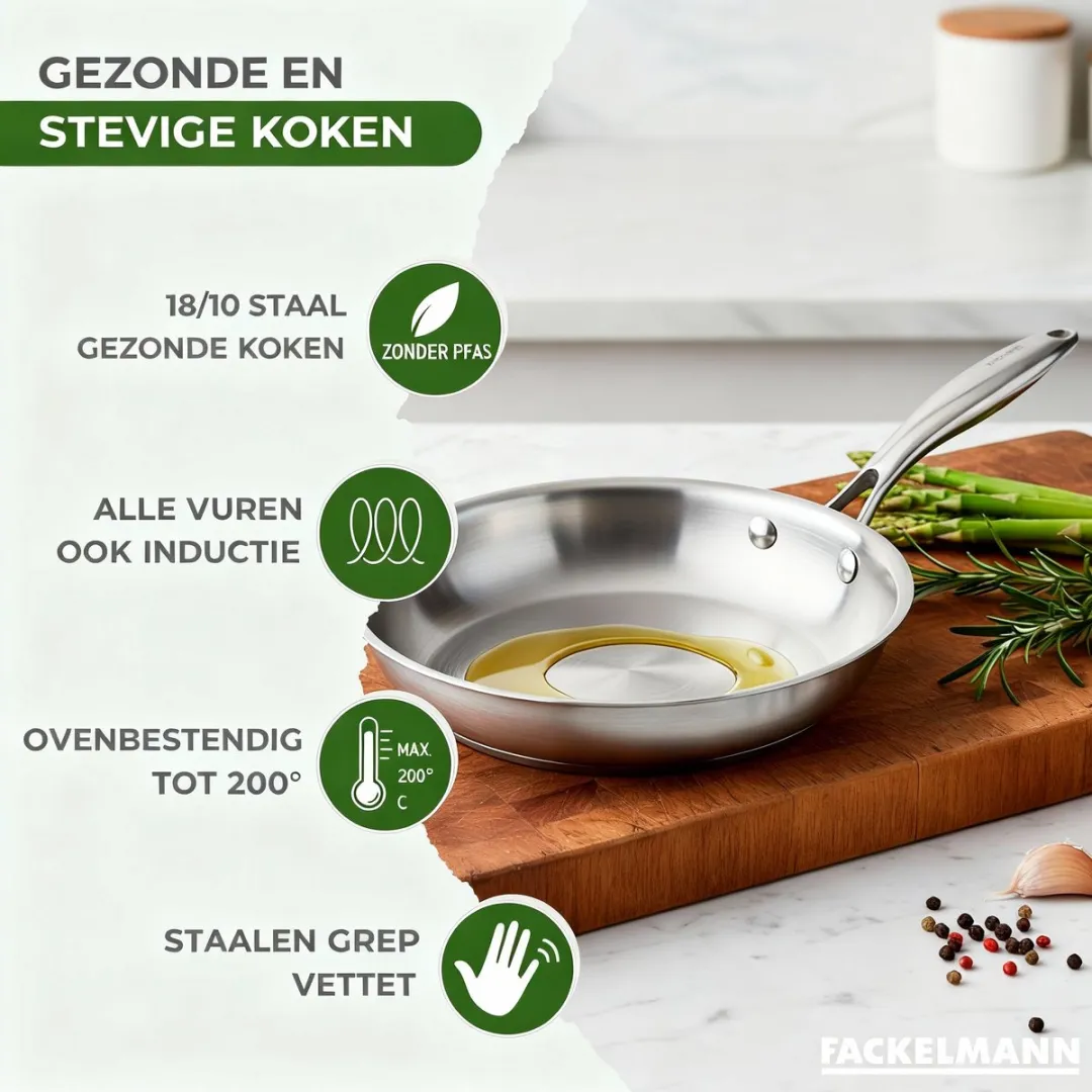 Fackelmann 66272 Koekenpan 28cm - Roestvrij staal - Geschikt voor alle vuursoorten