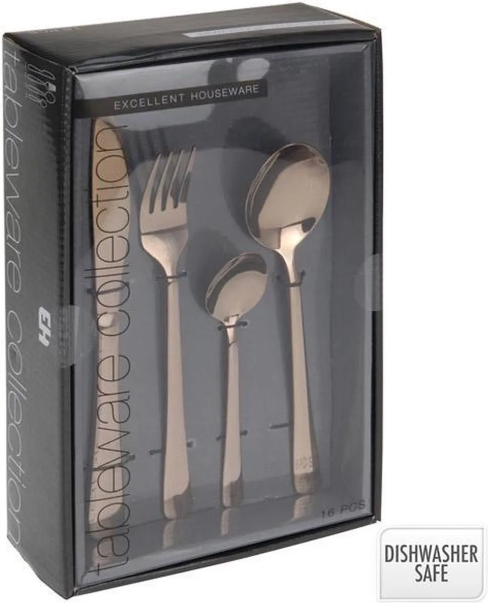 Excellent Houseware Bestekset - 16 delig - 4 persoons - Koper