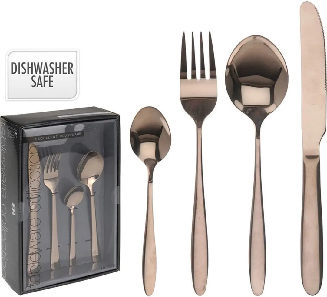 Excellent Houseware Bestekset - 16 delig - 4 persoons - Koper