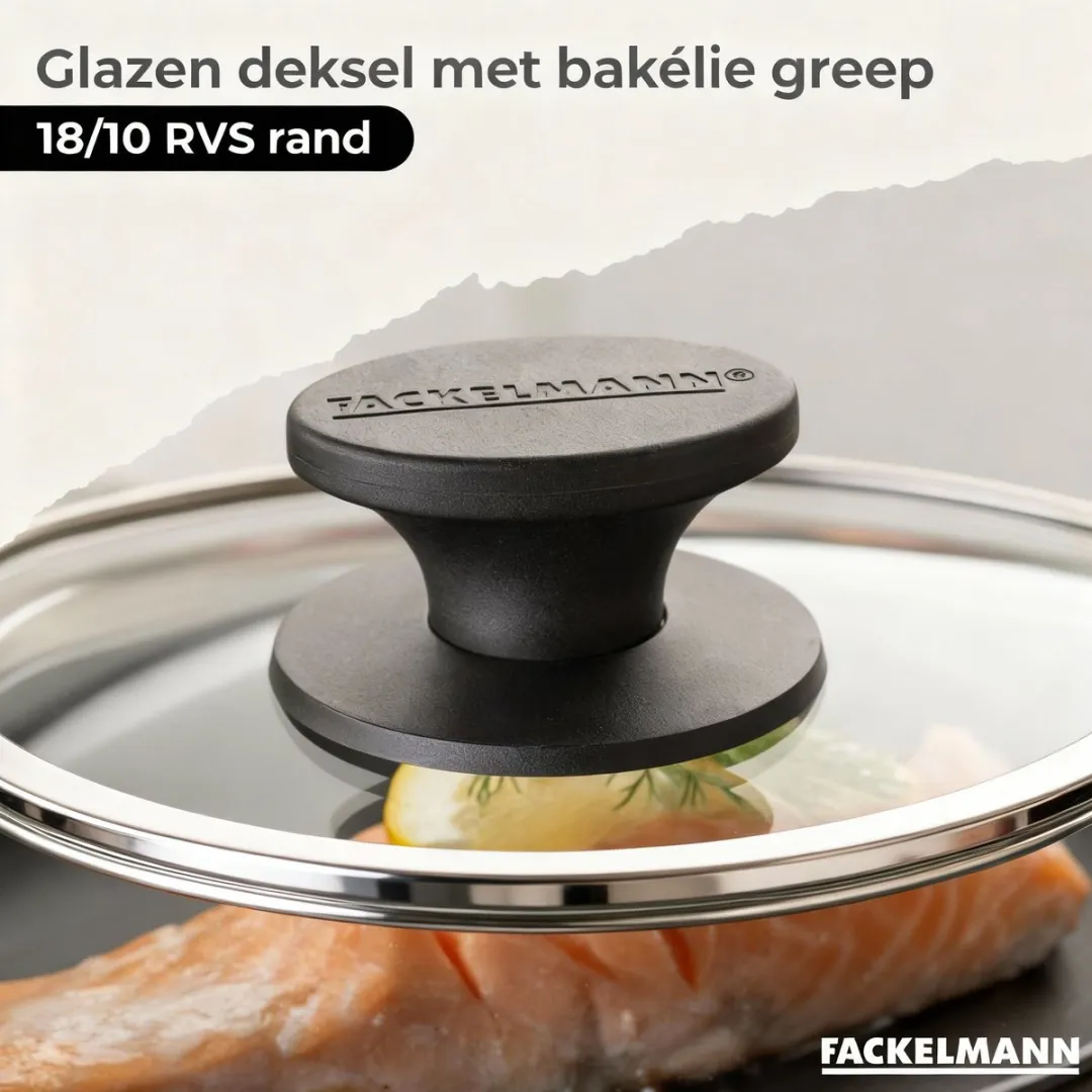 Fackelmann 3-delige Roestvrijstalen Pan Set 20/24/28cm - met Glasdeksels - Zwart - afbeelding 6 van 6