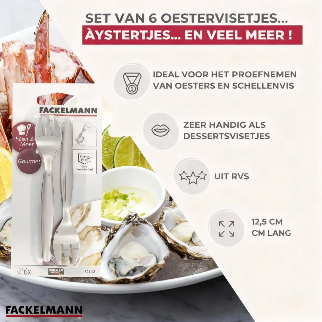 Fackelmann 32133 Oestervorkjes Set - 6 Stuks - 12,5 cm - Zilver