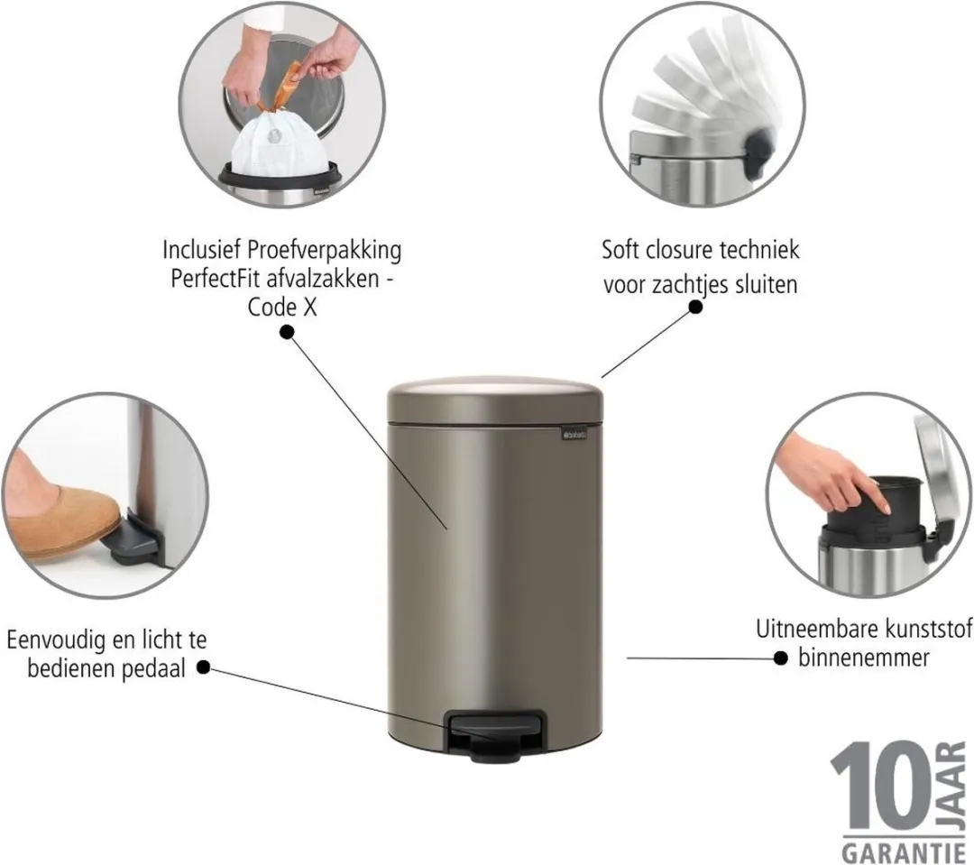 Brabantia NewIcon Prullenbak 12L - Platinum