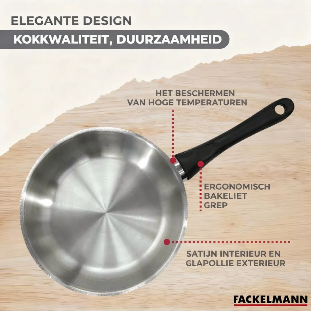Fackelmann 9443250 Set 3 Pannen 20/24/28cm - Roestvrij staal & Zwart