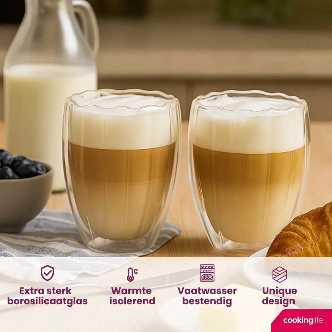 Cookinglife Dubbelwandige Latte Macchiato Glazen - 300ml - 2 Stuks