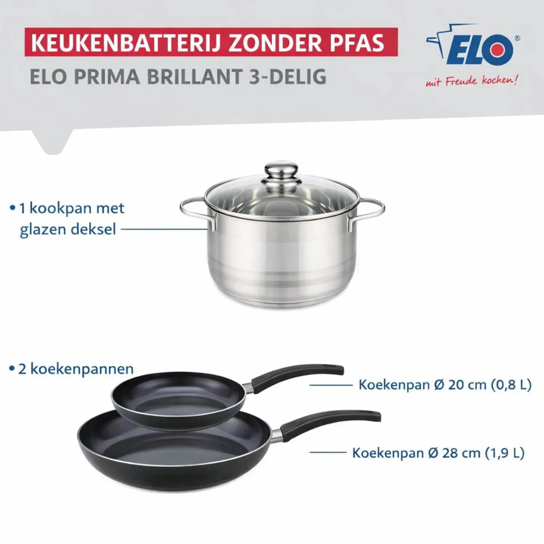 Fackelmann Elo 9725150 Keukengerei Set - 3-delig 20/28cm + 16cm - Roestvrij staal