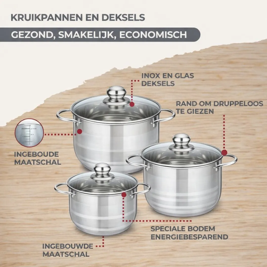 Fackelmann 9201650B88 Kookset - 3 Potten 16/20/24cm + 5 Keukengerei - Roestvrij staal - afbeelding 6 van 6