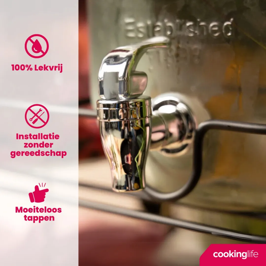Cookinglife Dubbele Drankdispenser 8L - Glas - Zwart