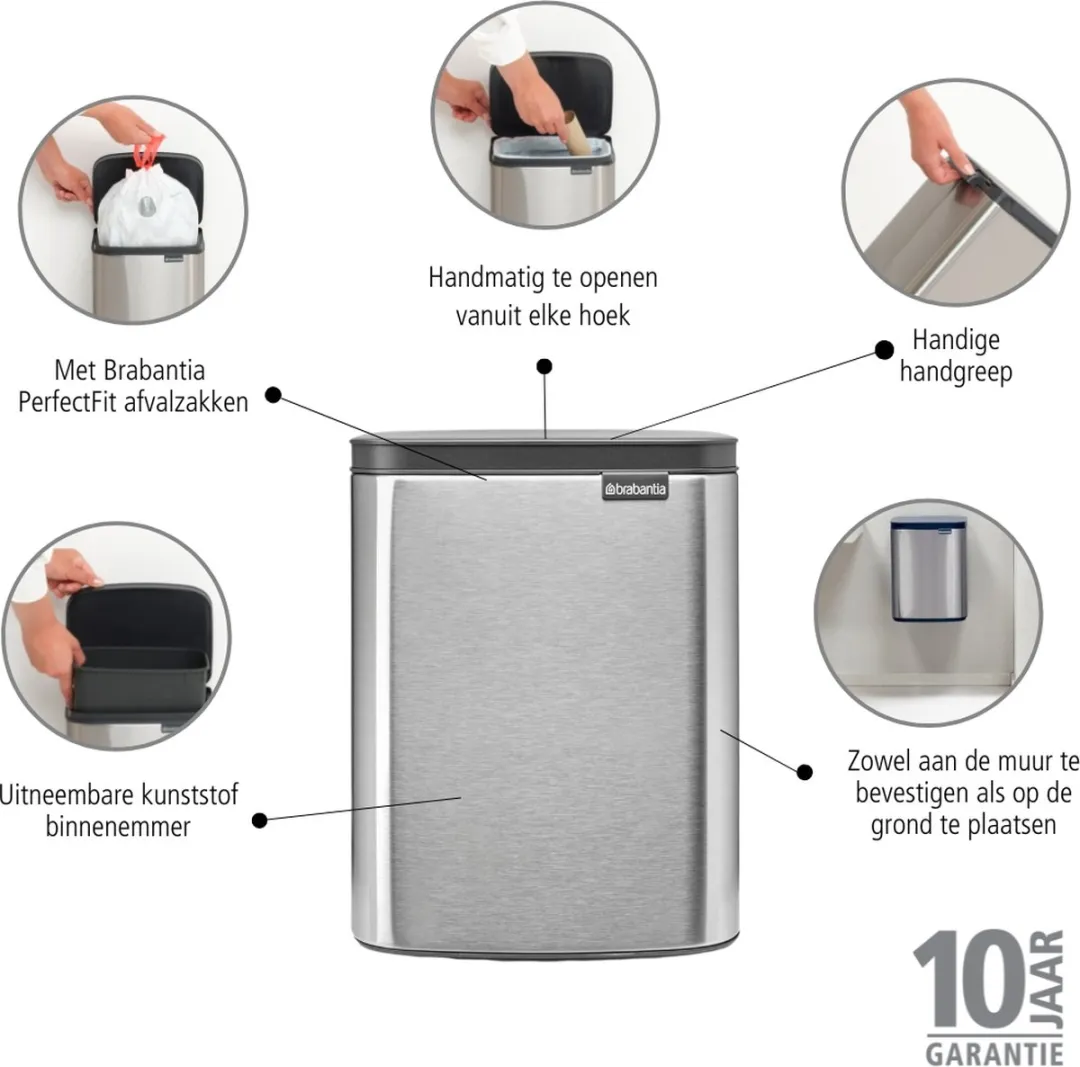 Brabantia Bo Prullenbak 7L Matt Steel Fingerprint Proof