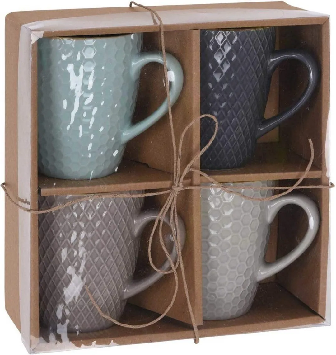 Excellent Houseware Stoneware Koffiebekers 300ml - 4 Stuks - Multi