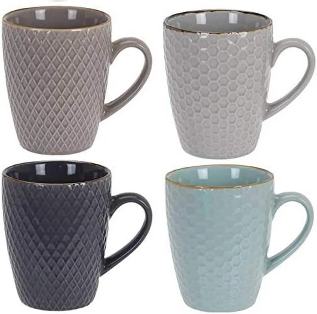 Excellent Houseware Stoneware Koffiebekers 300ml - 4 Stuks - Multi