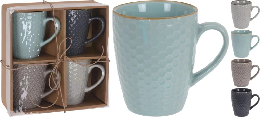 Excellent Houseware Stoneware Koffiebekers 300ml - 4 Stuks - Multi