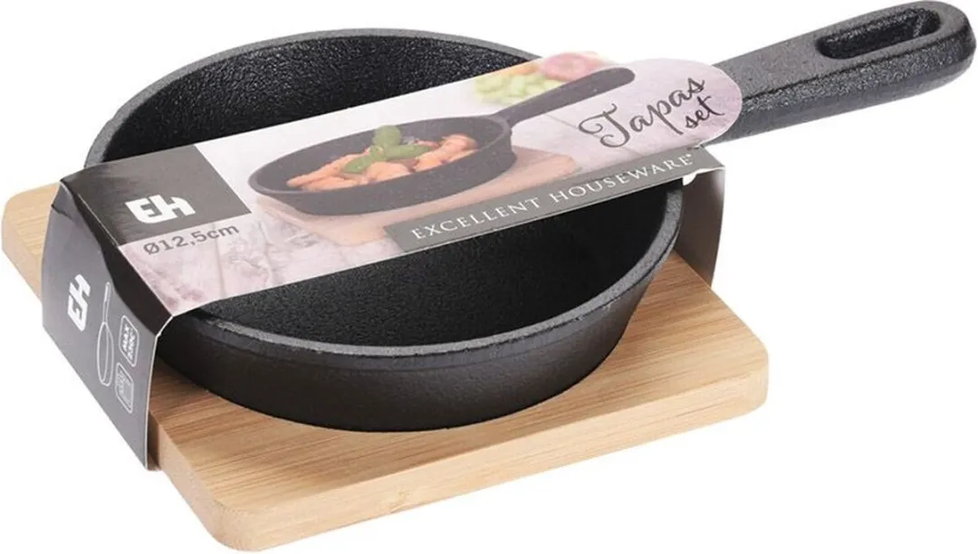 Excellent Houseware Tapas Steelpannetje Gietijzer Ø12.5cm - Zwart
