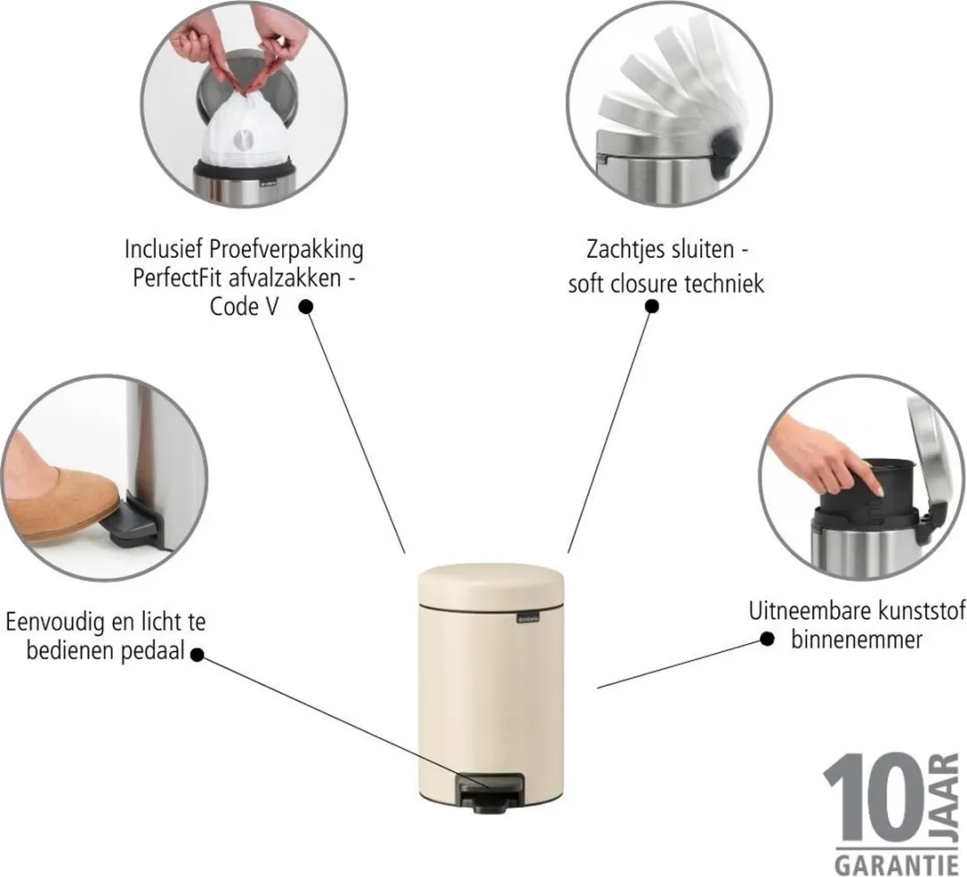 Brabantia NewIcon Prullenbak 3L - Soft Beige