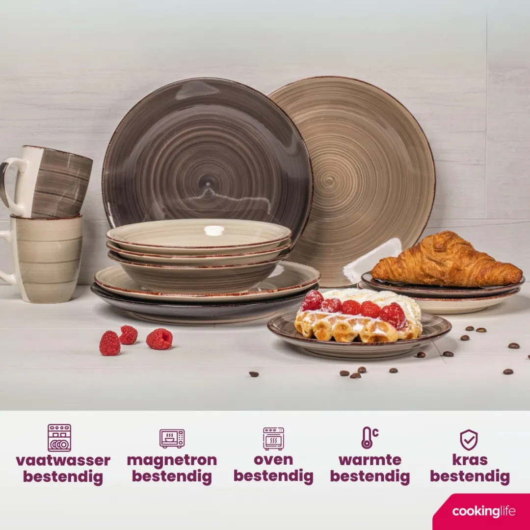 Cookinglife Delice Grijs Serviesset 18-delig - 6 Personen