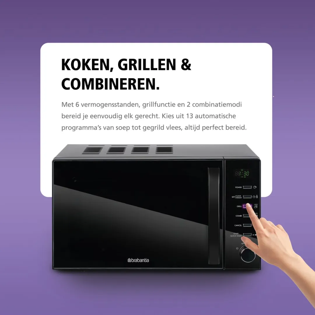 Brabantia BBEK1145DG Magnetron met Grill - 700W - Zwart