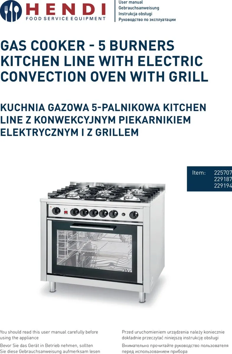 HENDI Kitchen Line Gasfornuis 5 Pits met Oven - 900x653x900mm