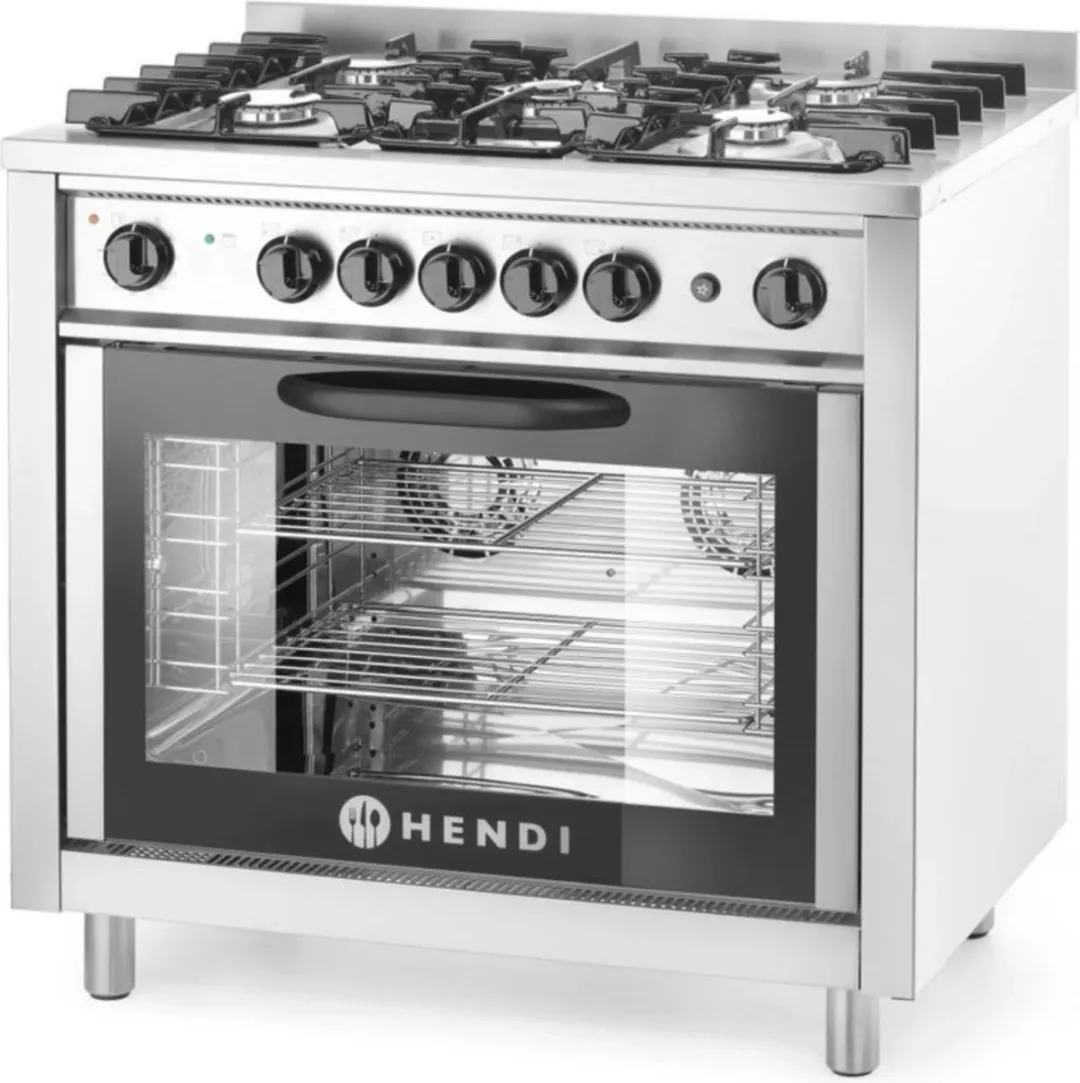 HENDI Kitchen Line Gasfornuis 5 Pits met Oven - 900x653x900mm